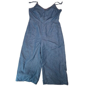 Lulus Womens Wide Leg Sleeveless Jumpsuit Catamaran Blue Sz XL Chambray Culotte